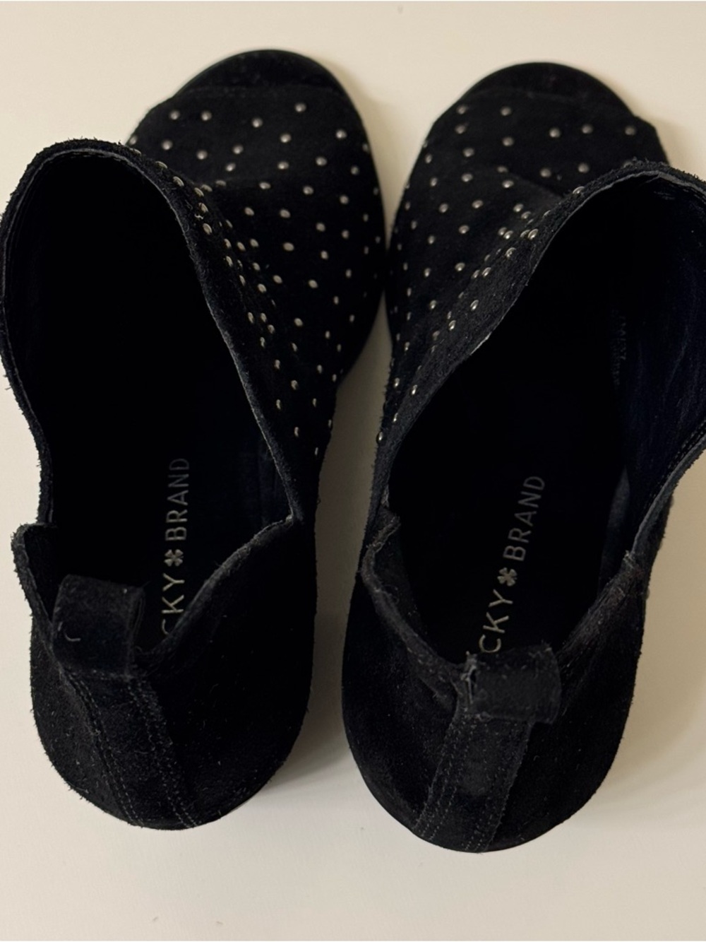 Lucky Brand Black Leather Berlenna Studded Peep Toe Booties Size 7m - Picture 5 of 9